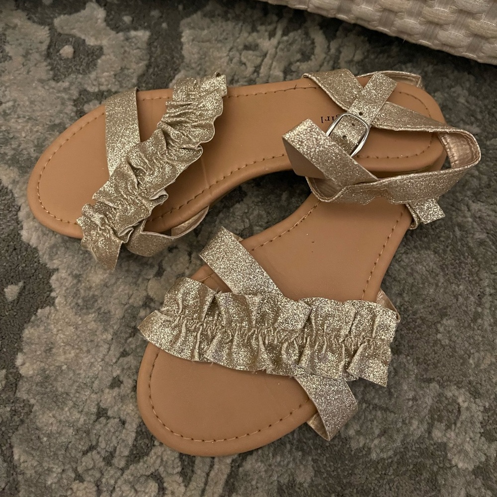 Delias Girl Ankle Strap Girls Sandal Silver/Gold Glitter Ruffle
